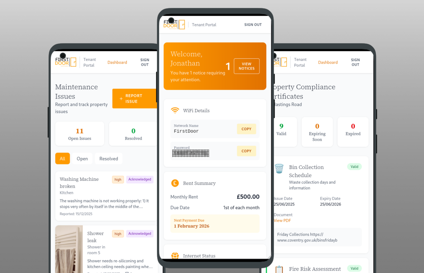 Tenant portal showing maintenance reporting
